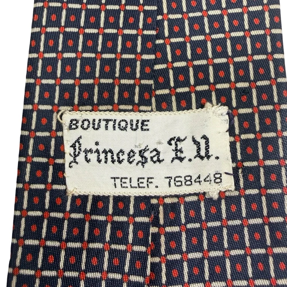 Vtg Boutique Princesa E.U. Silk Tie Navy Red‎ Geometric Mod Retro 60s 70s READ